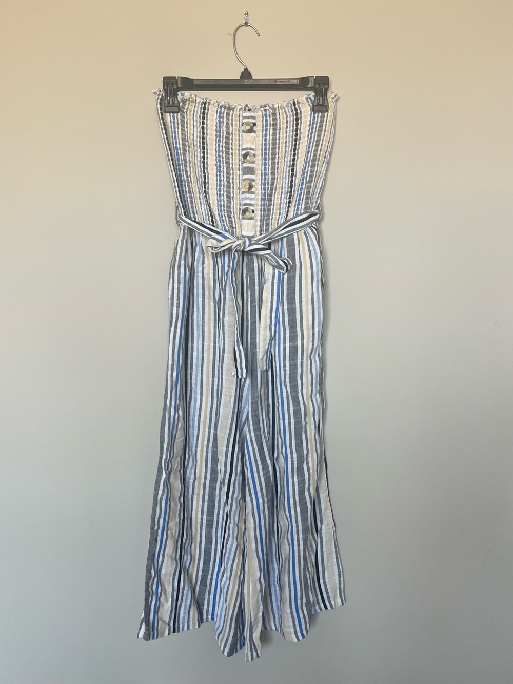 Striped Strapless Wide Leg Capri Jumpsuit